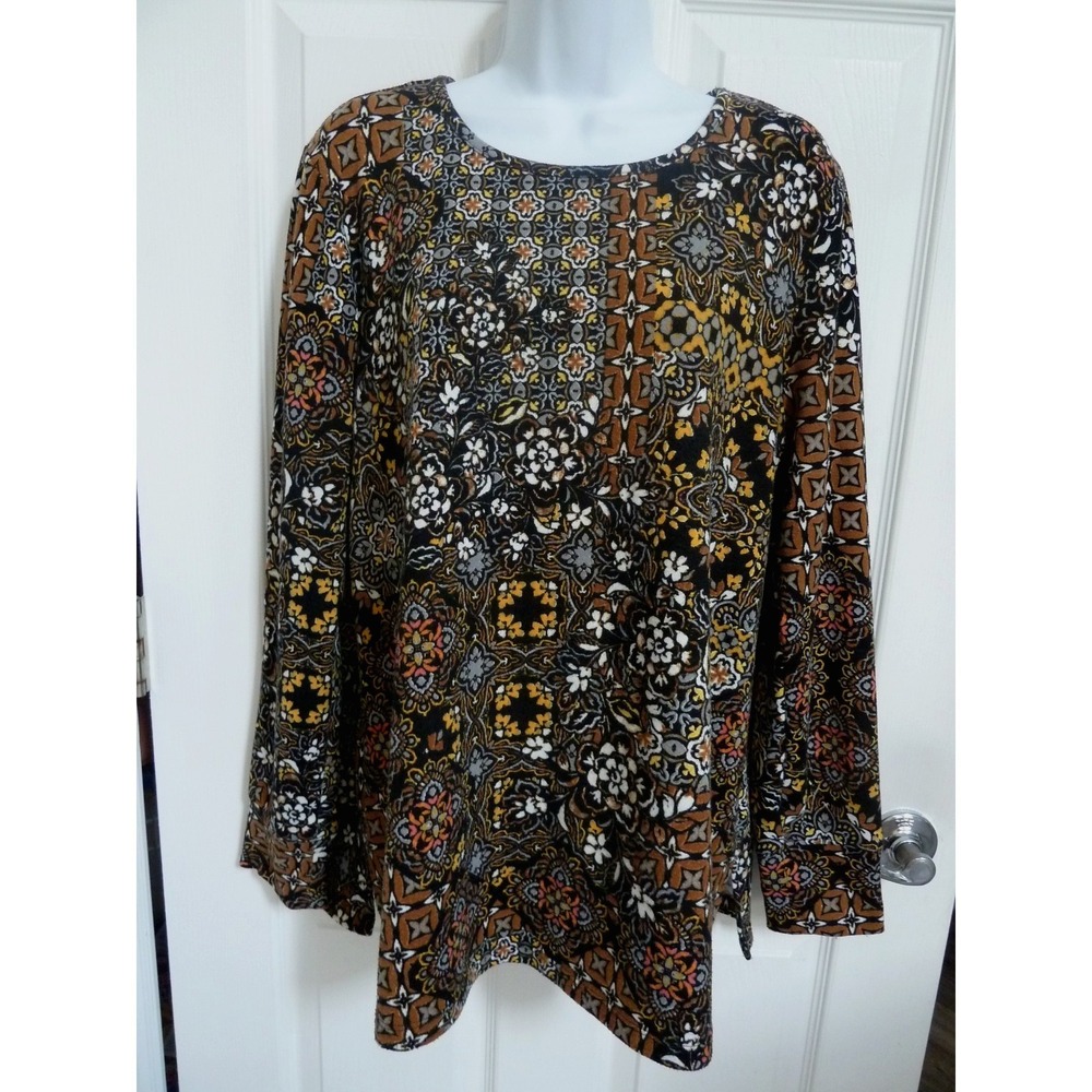 D & Co Canyon Retreat Patchwork Sweater Pullover Tunic Artsy L 14/16 Multicolor